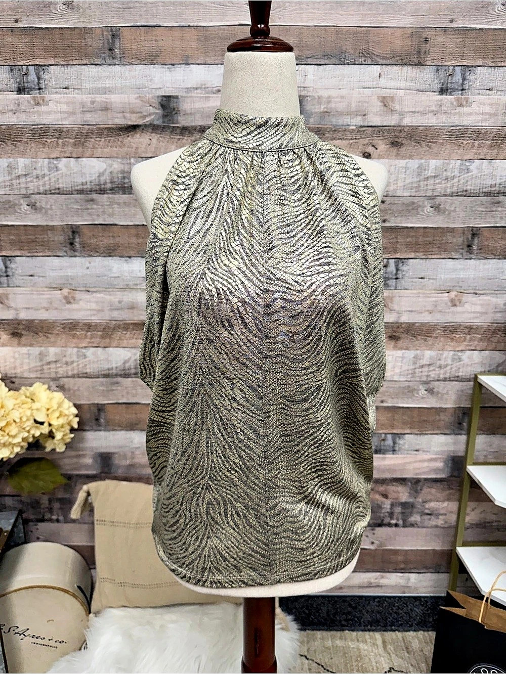 Anthropologie Metallic Zebra Print Halter Top XS